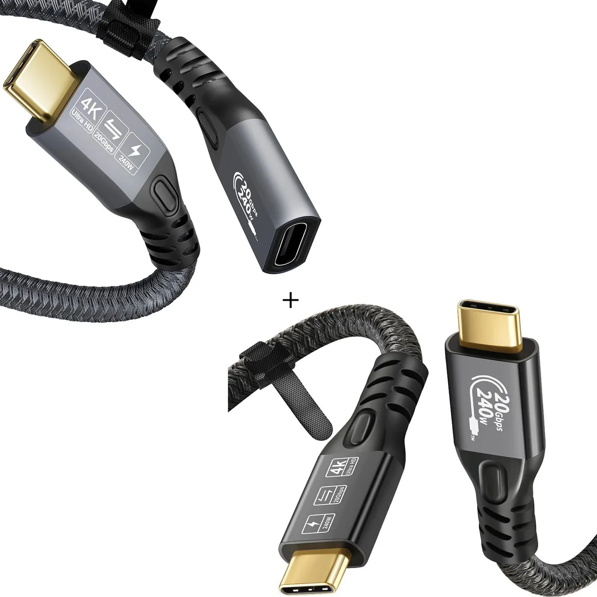 BUCIER BUCIER 240W 20Gbps USB C 3.2 Cable and Extension 3FT+1.6FT — product photo