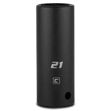 Silver 21 mm deep impact socket with 1/2 in drive and 6-point design