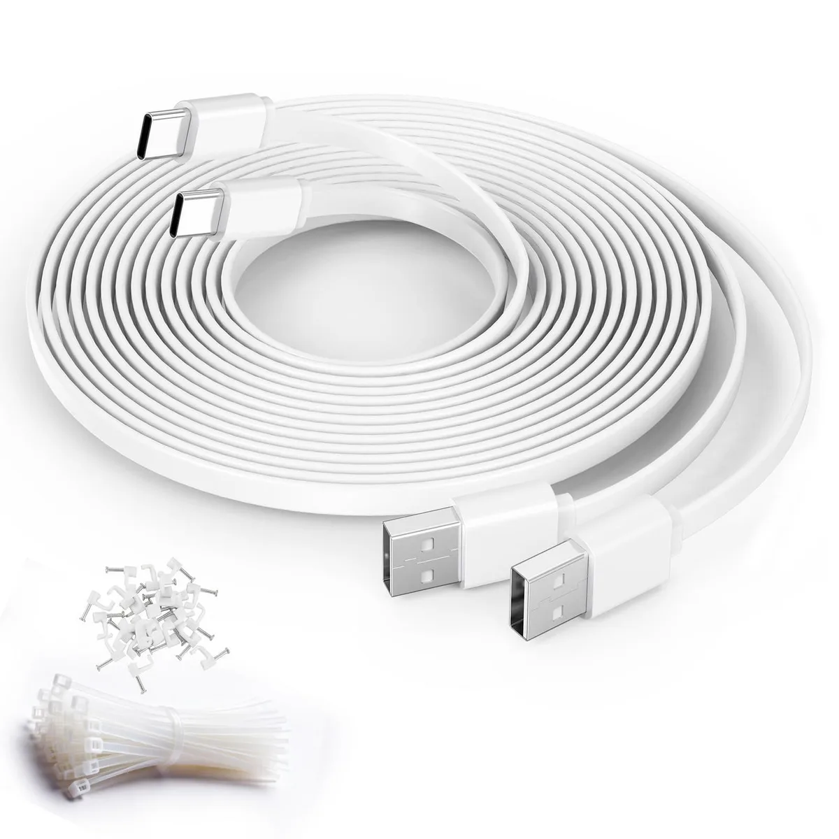  URELEGAN Flat USB A to C Extension Cable 10ft 2-Pack White — product photo
