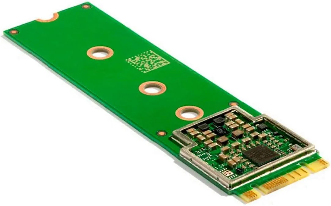 Green development board with M.2 B+M key edge connector and silver heatsink