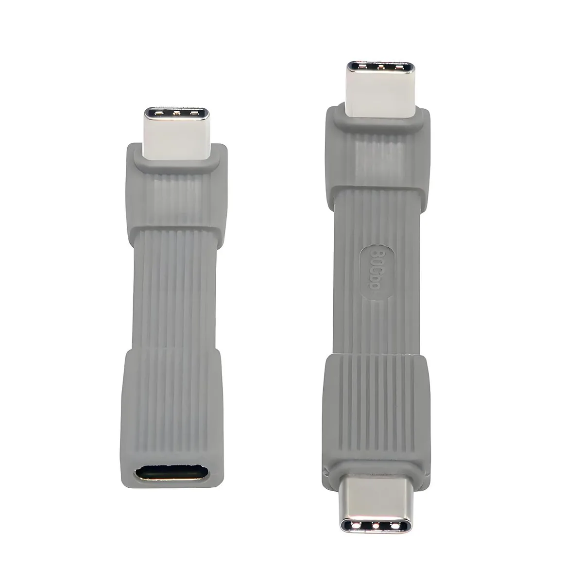 Fervit Fervit USB 5.0 80Gbps Male to Male &amp; Female Extension Cable Up Angled 90 Degree 240W 16K 8K 60Hz 5K Grey 2pcs — product photo