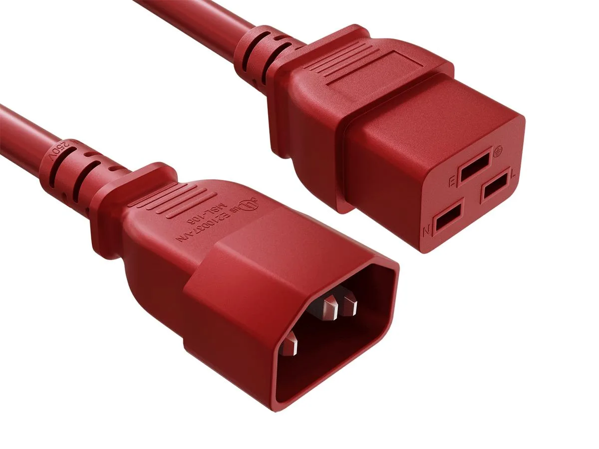 Cable Leader Cable Leader C14 to C19 Power Extension Cord 2ft 14 AWG Red — product photo