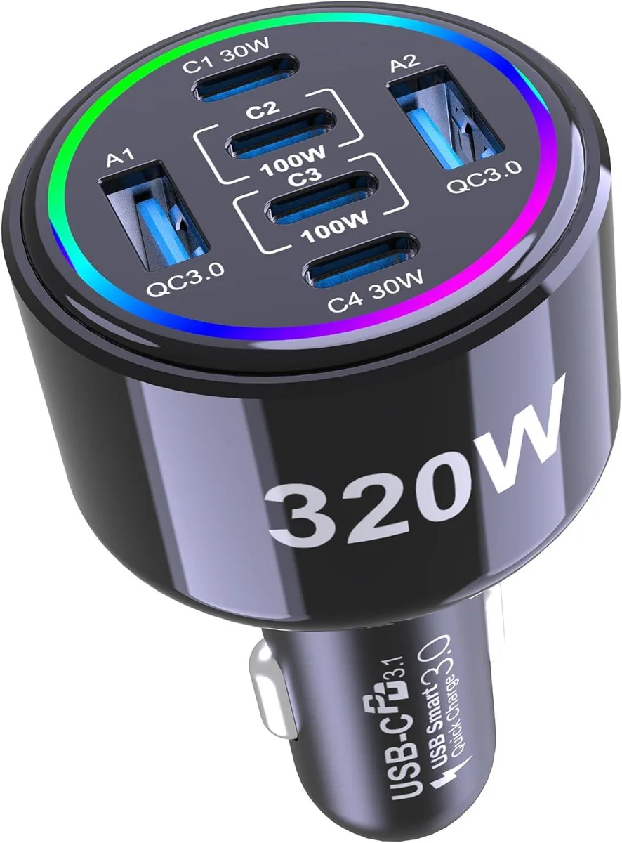 Leelbox Leelbox 320W 6-Port USB-C Car Charger (Black) — product photo