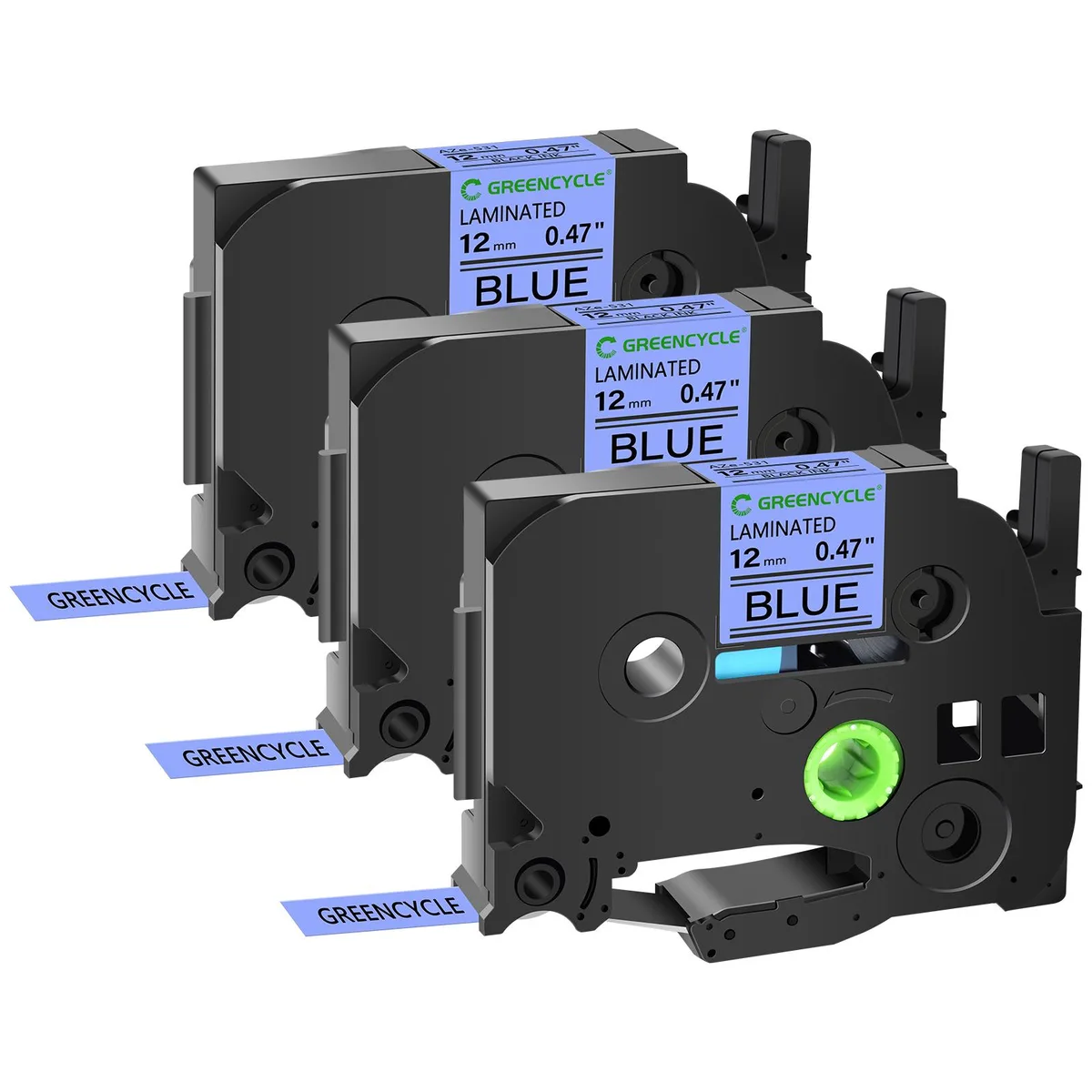 GREENCYCLE GREENCYCLE TZe-531 12mm Black on Blue Laminated Label Tape 3 Pack — product photo