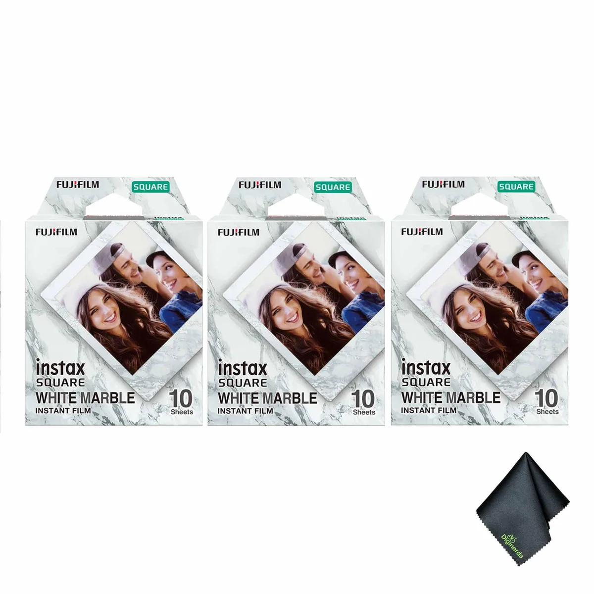 FUJIFILM FUJIFILM INSTAX SQUARE White Marble Film 3×10 Exposure Bundle with Cloth — product photo