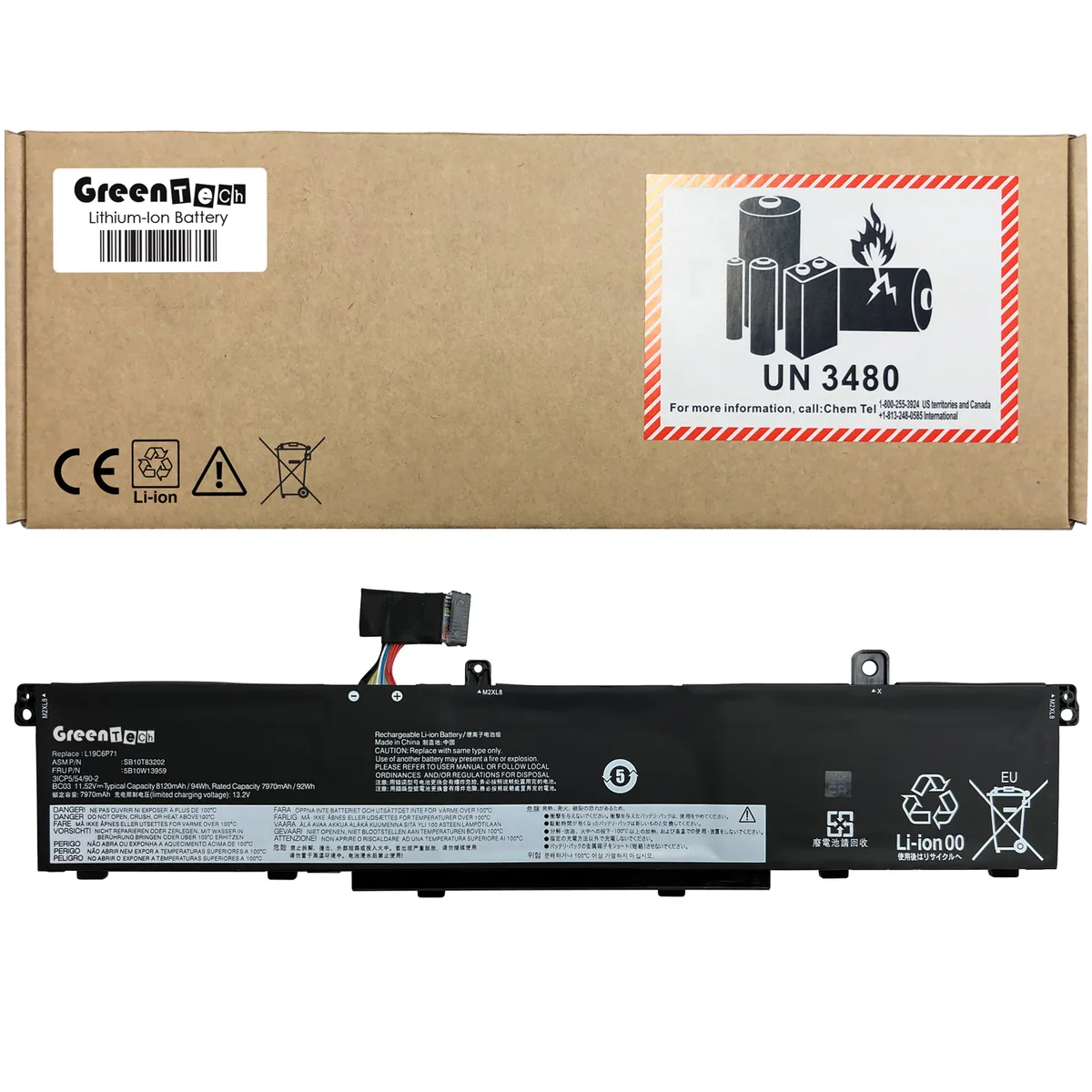 GreenTechLLC GreenTechLLC 5B10W13958 laptop battery 92WHR 11.55V 7948mAh 6 cell — product photo