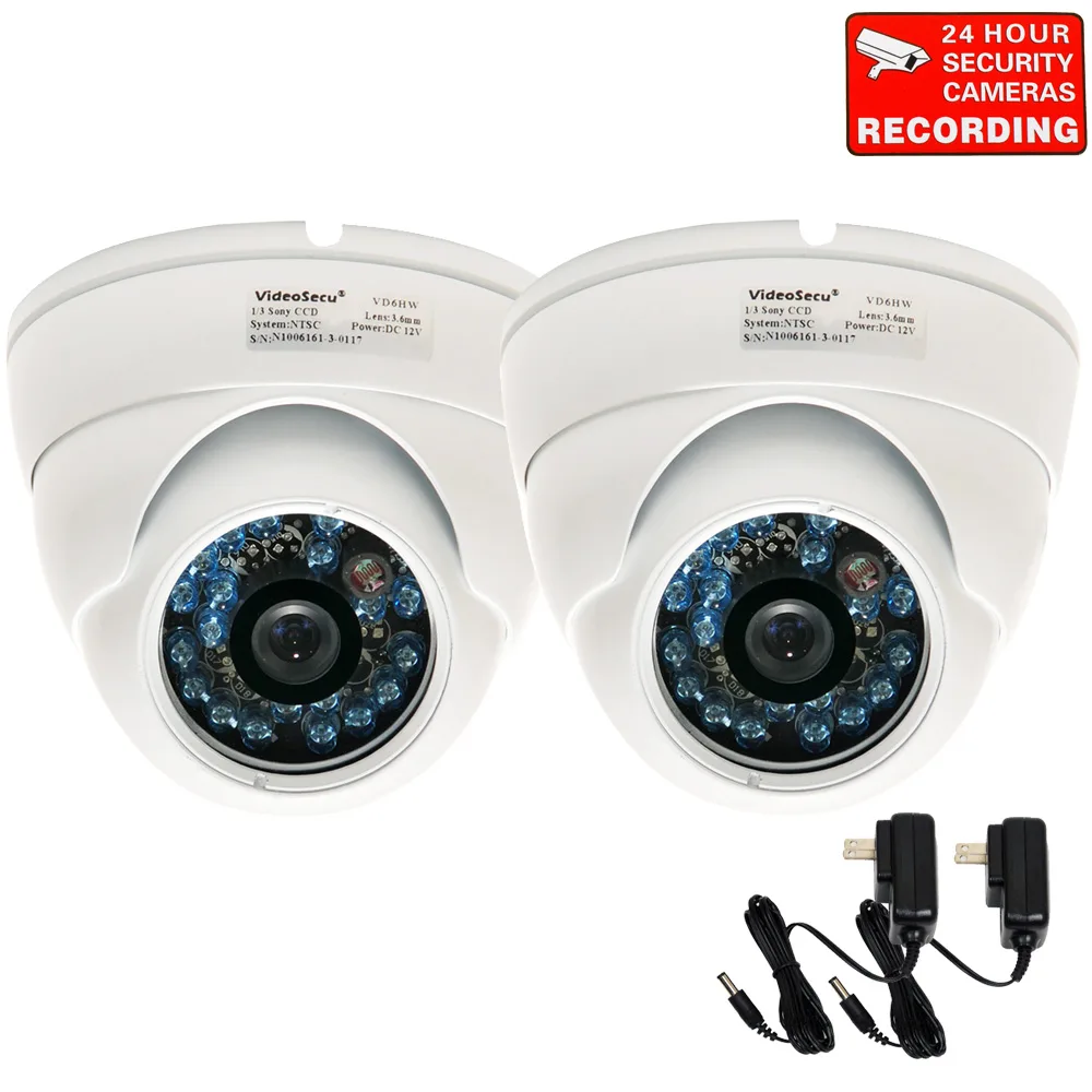 VideoSecu VideoSecu VD6HW2 2-pack vandal dome analog camera 600TVL 3.6mm 65ft IR — product photo