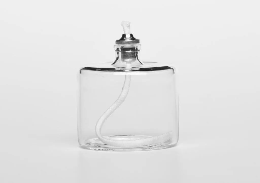 Small square clear glass oil candle with wick holder