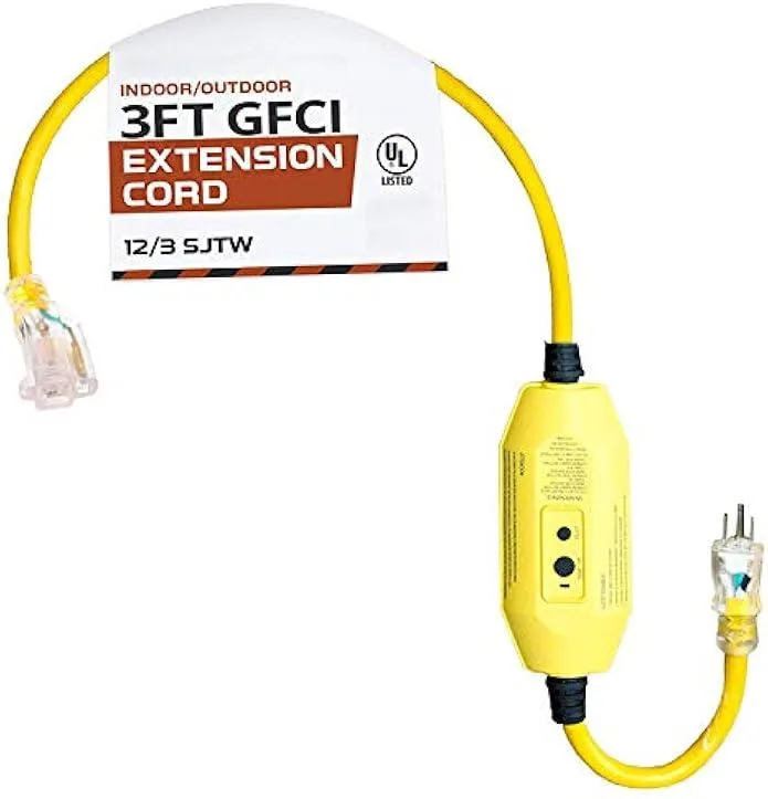 usbroway usbroway 3 ft GFCI extension cord 12/3 SJTW 15 A 125 V 1875 W yellow — product photo