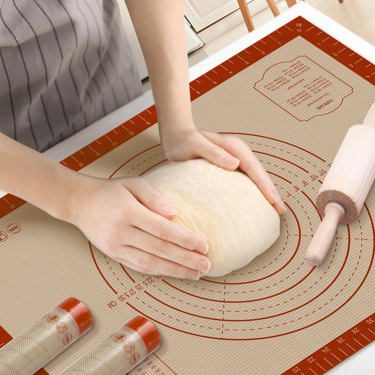 Rectangular silicone pastry mat with checkered pattern and measurement guides
