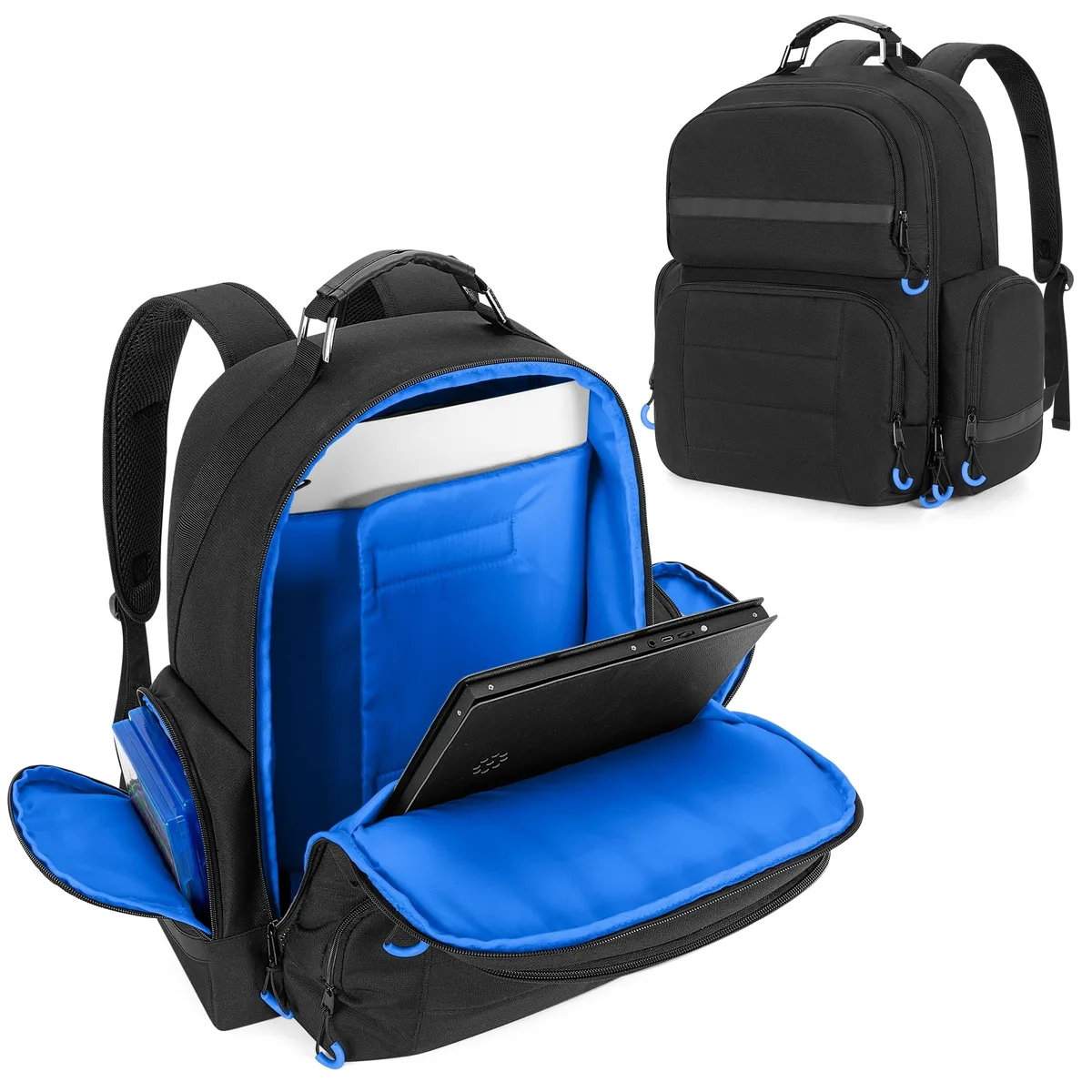 Black nylon console backpack with padded straps, zipper closure and MOLLE webbing