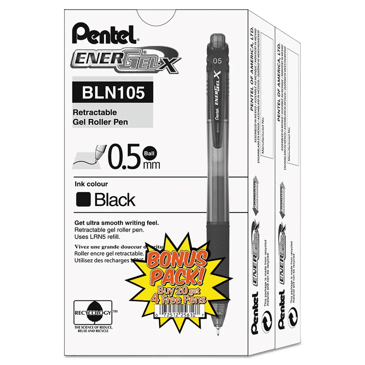 Pentel of America, Ltd. Pentel of America, Ltd. BLN105ASW2 EnerGel-X .5mm Black 24/Pack — product photo