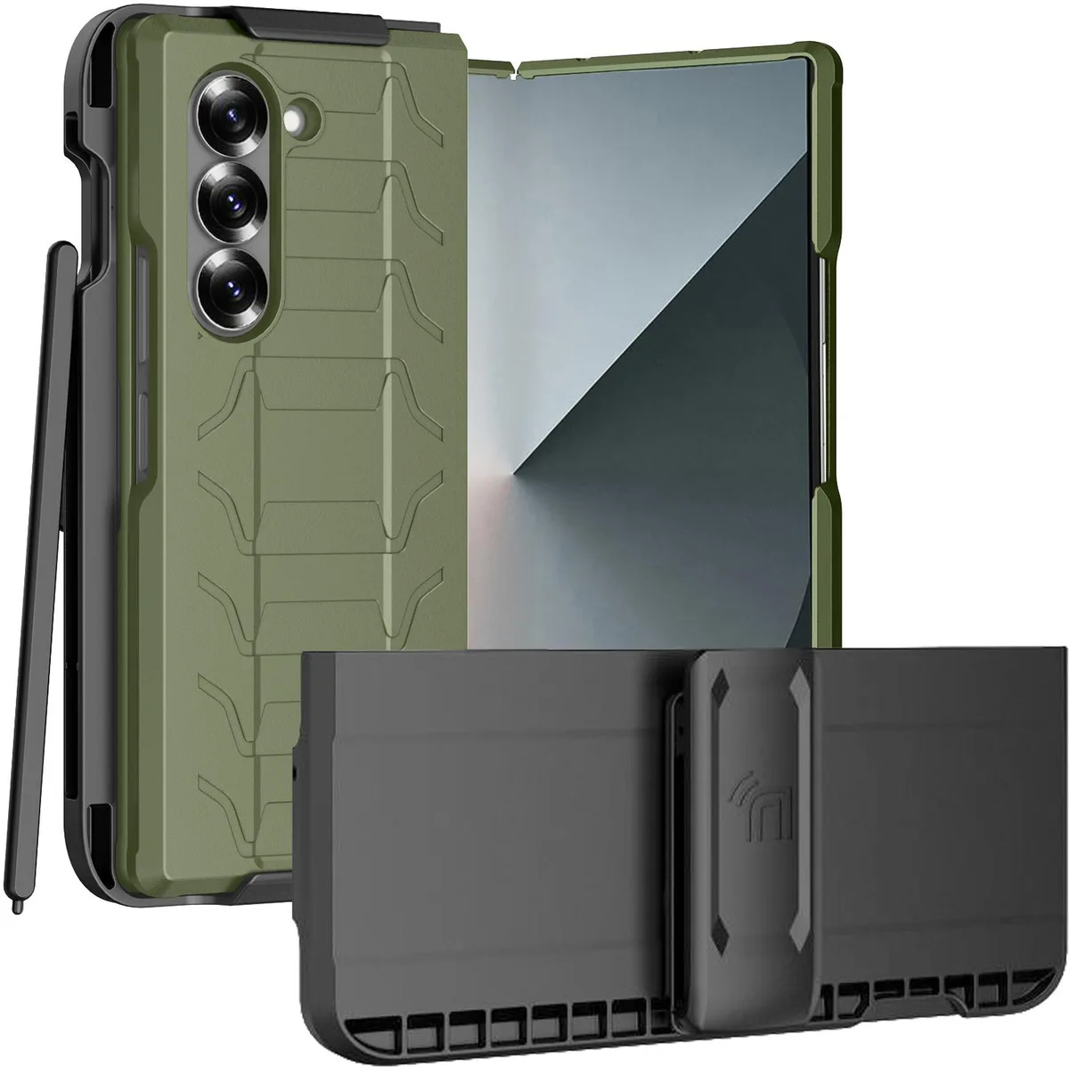 Nakedcellphone Nakedcellphone Tough Case &amp; Belt Clip with S Pen Holder for Samsung Galaxy Z Fold 6 Olive — product photo