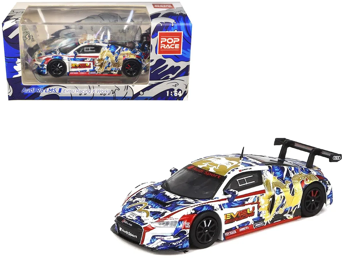 Pop Race Pop Race Audi R8 LMS Evisu Racing X Works White 1/64 Die Cast Model Car — product photo