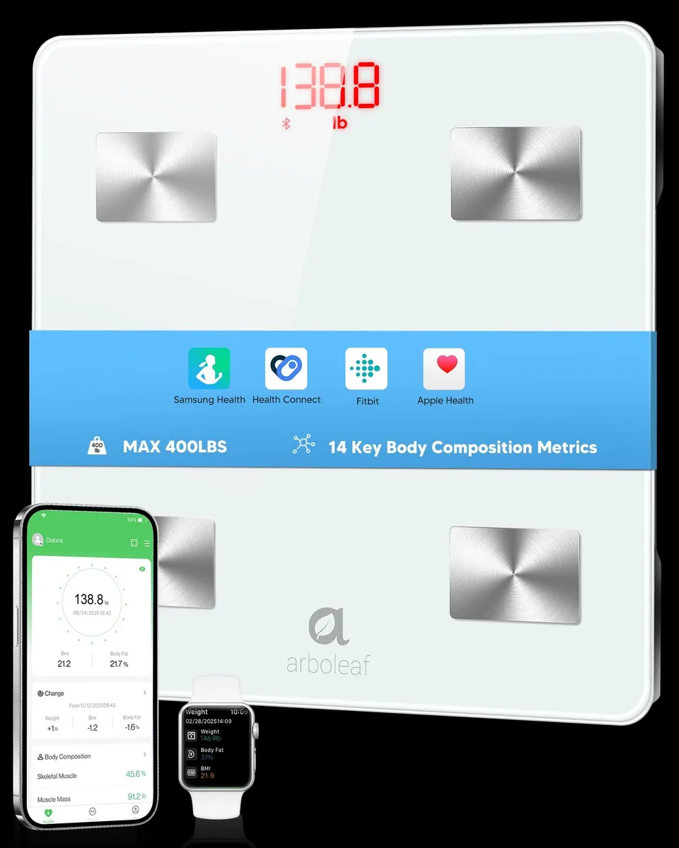 Rectangular black tempered-glass floor scale with backlit LCD display