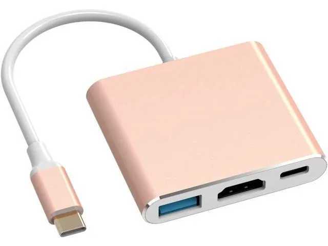 LORDWORLD LORDWORLD Rose Gold USB-C to HDTV Adapter 3-in-1 4K 30Hz USB 3.0 100W PD — product photo