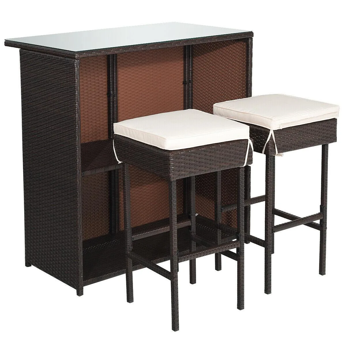 SlickBlue SlickBlue 3‑Piece Rattan Bar Table &amp; Stools Set Beige 40×24×41.5 in — product photo