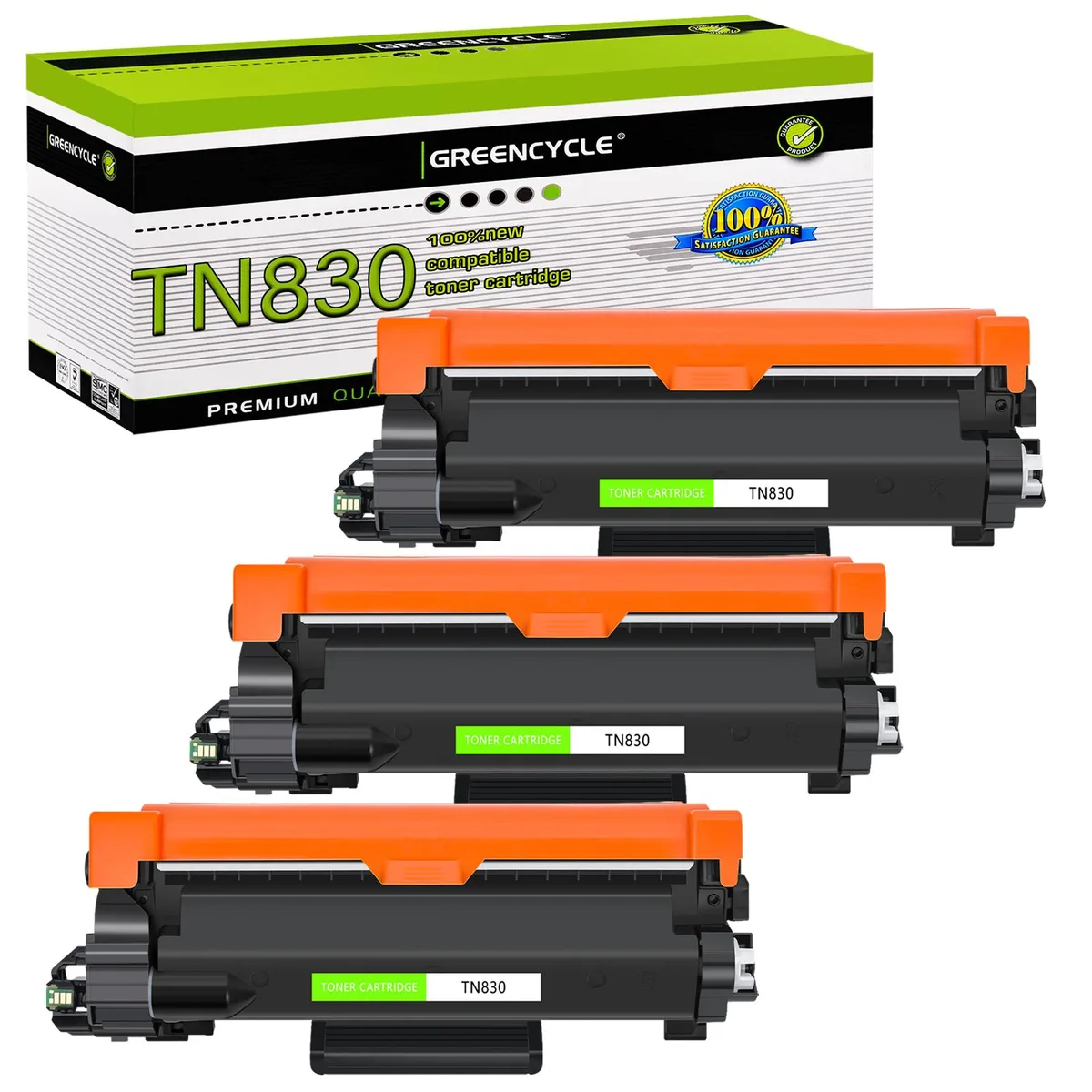 GREENCYCLE GREENCYCLE TN830 Black Toner Cartridge 3 Pack 1200 Pages — product photo