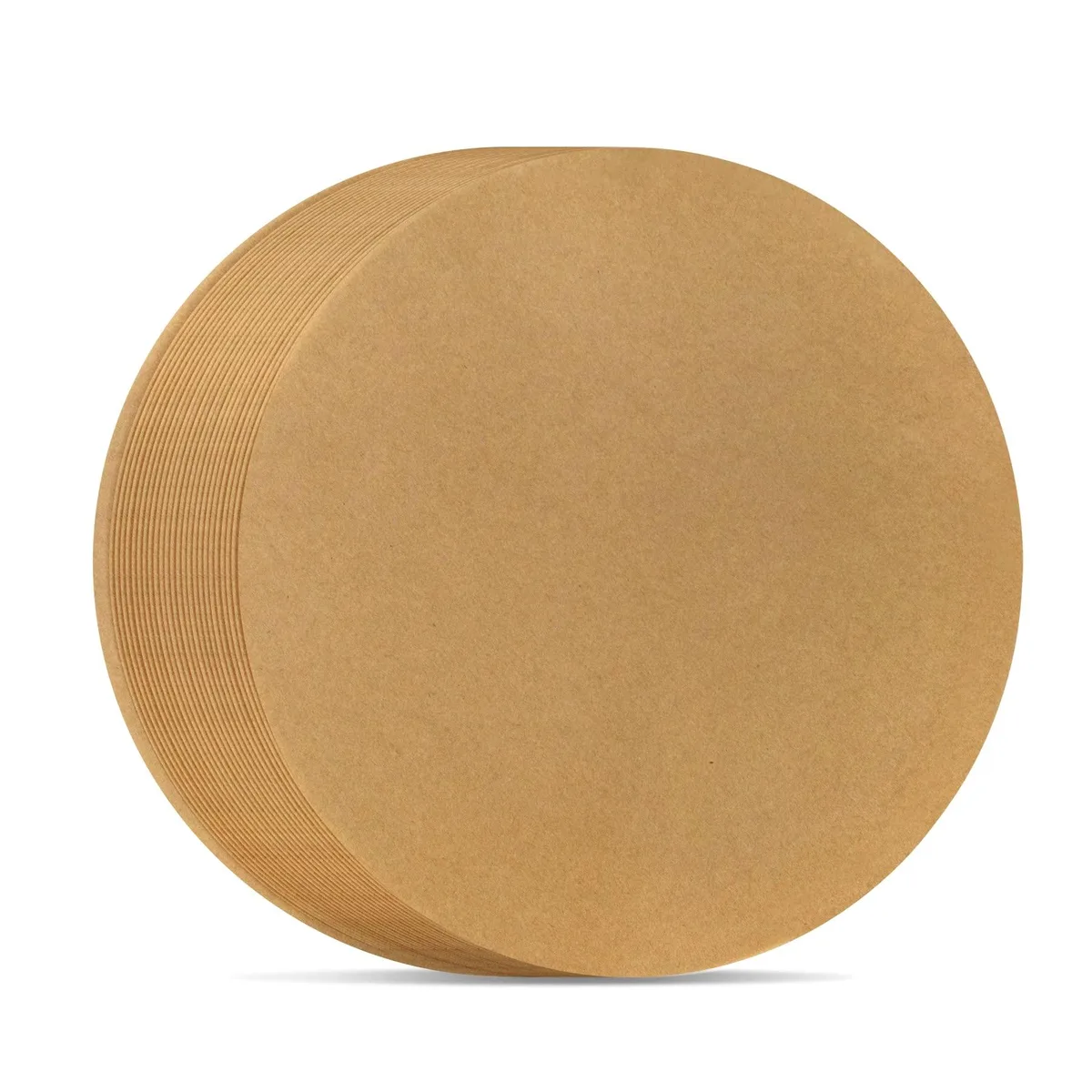 Stack of 100 round brown parchment paper sheets 9 inch