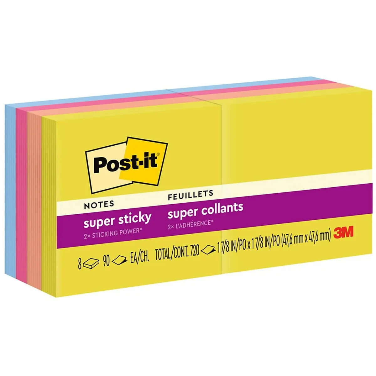 3M 3M 622-8SSJOY Super Sticky Notes Summer Joy 90 sheets 8 pads — product photo