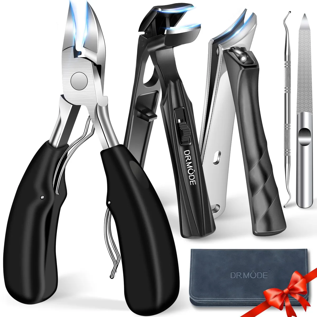  DRMODE nail43 5-piece toenail clipper set black 25-degree 37mm 3.8-inch handle — product photo
