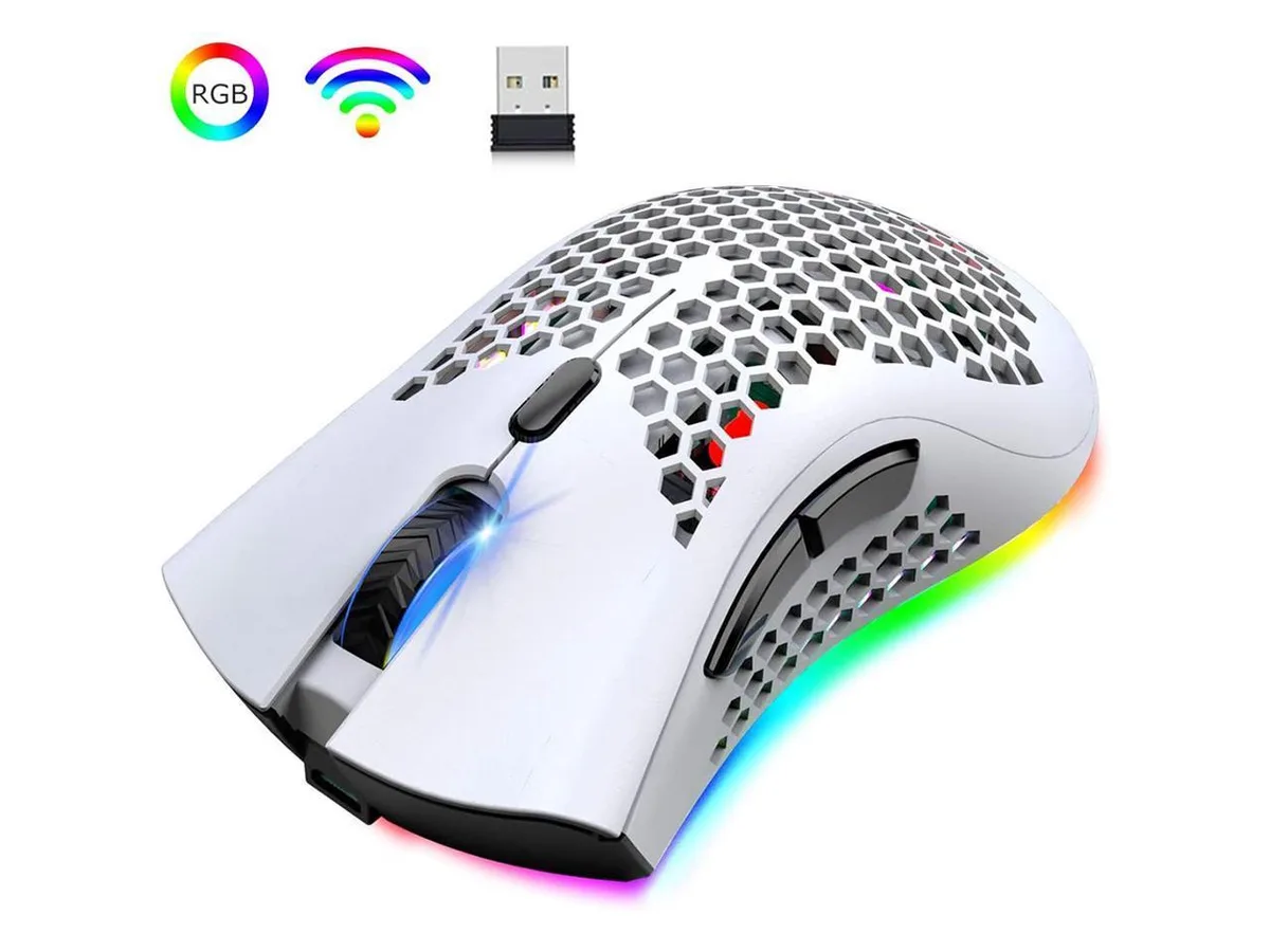 KEHIPI KEHIPI Wireless Gaming Mouse Honeycomb 7 Button RGB 1200/1800/2400 DPI 800 mAh White — product photo