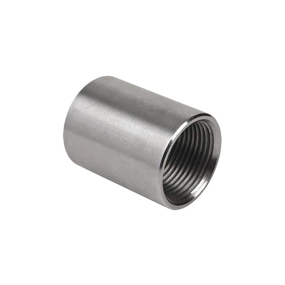 Polished stainless steel conduit coupling, three inch trade size, threaded ends