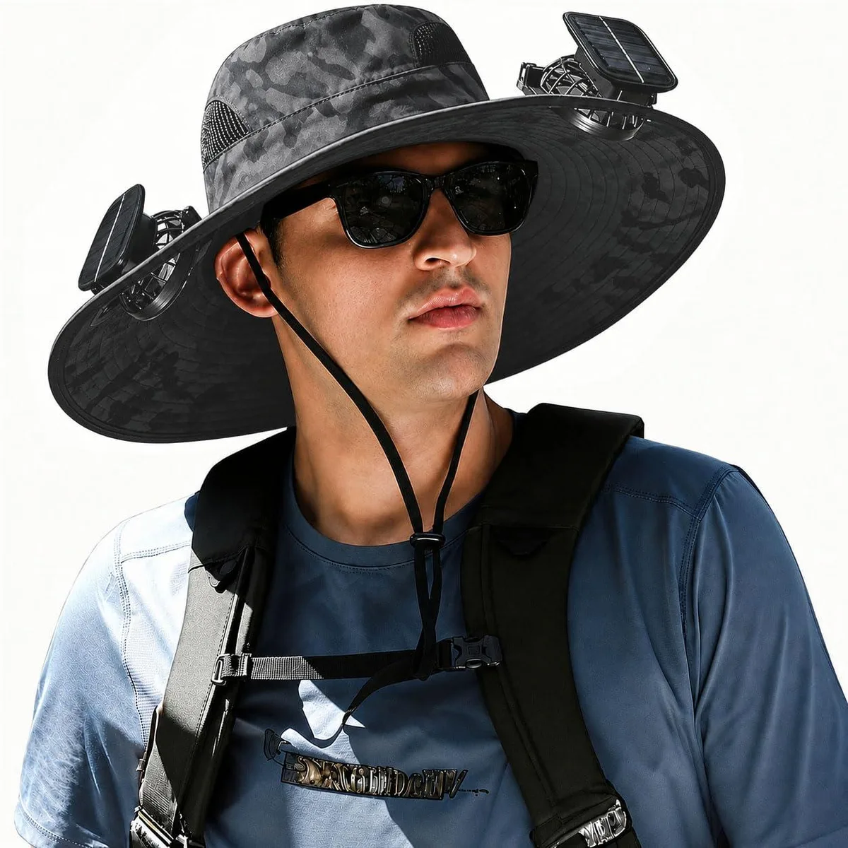  Solar Fan Hat with 2 Removable Fans Black UPF 50+ — product photo