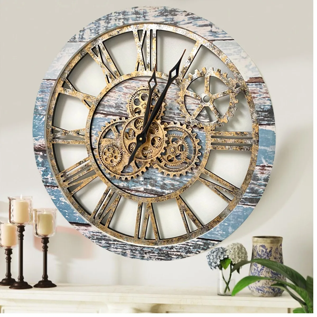 The Gears Clock The Gears Clock AMERICA 24 INCH ROUND Real Moving Gear Wall Clock Green — product photo