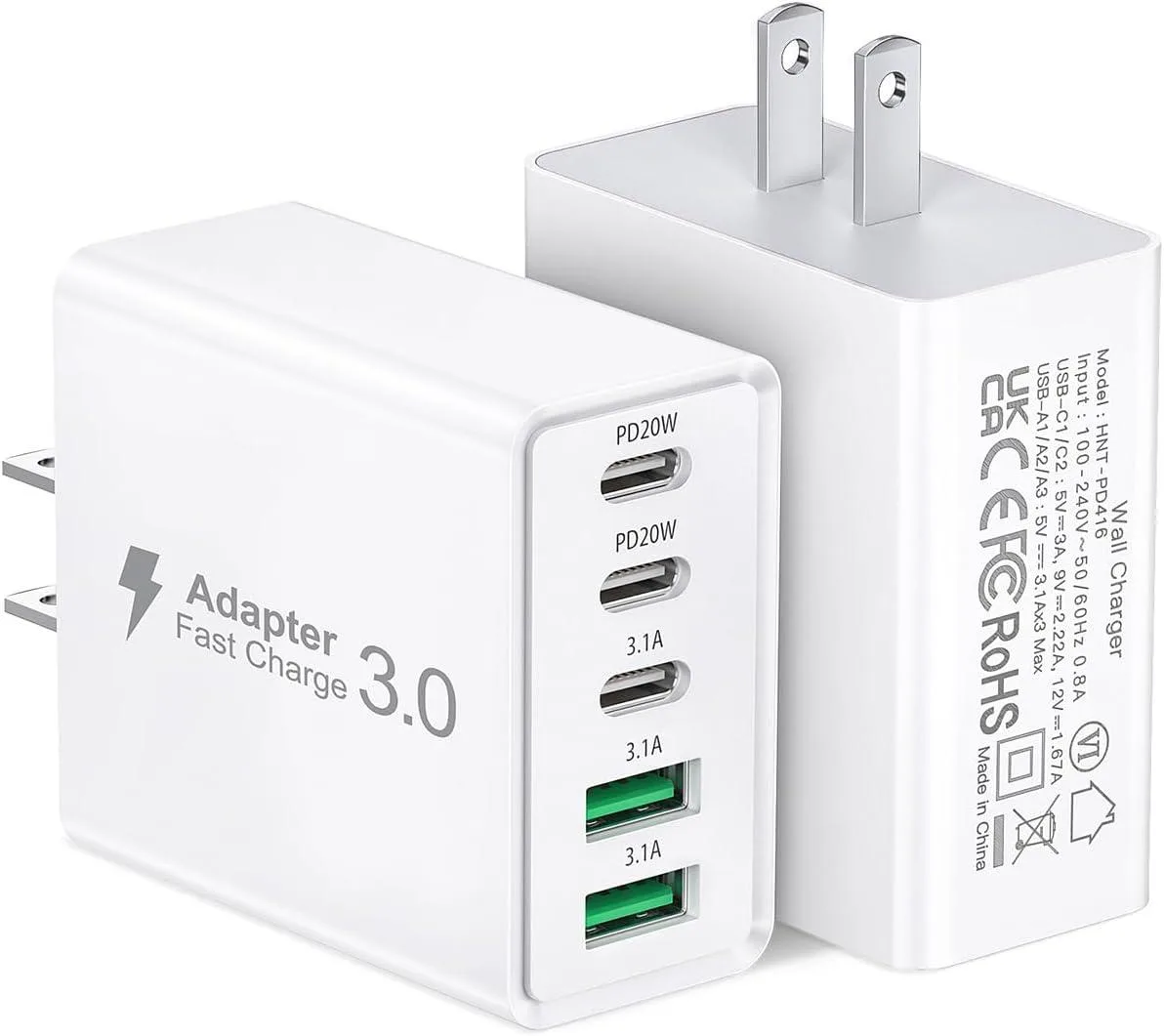 ONITOON ONITOON 60W 5-Port USB Wall Charger 2 USB-A 3 USB-C PD3.0 White — product photo