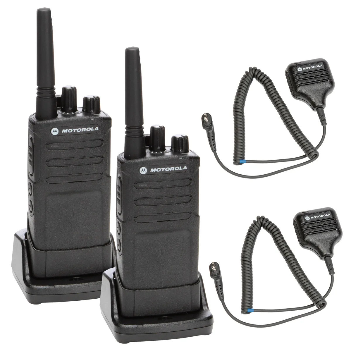 Motorola Motorola RMU2080 two-way radio bundle with 2× HKLN4606 speaker microphones — product photo