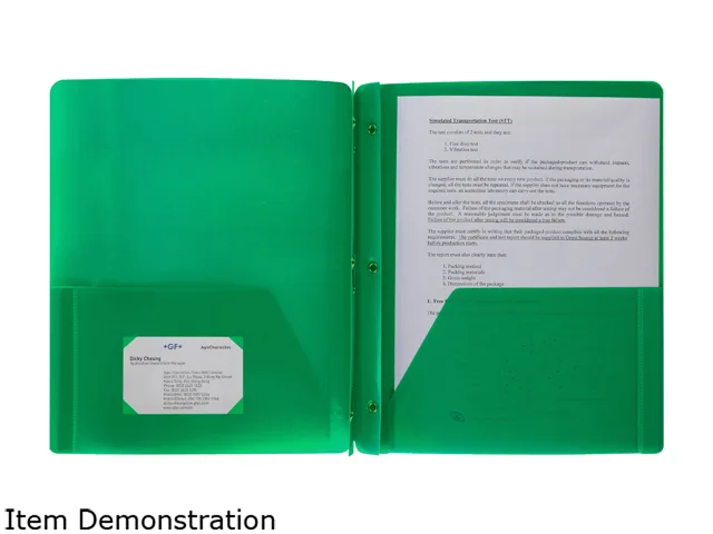 Business Source Business Source 20888 Poly Portfolio 3 Prong 2 Pocket Letter .3mil Green accessory — product photo