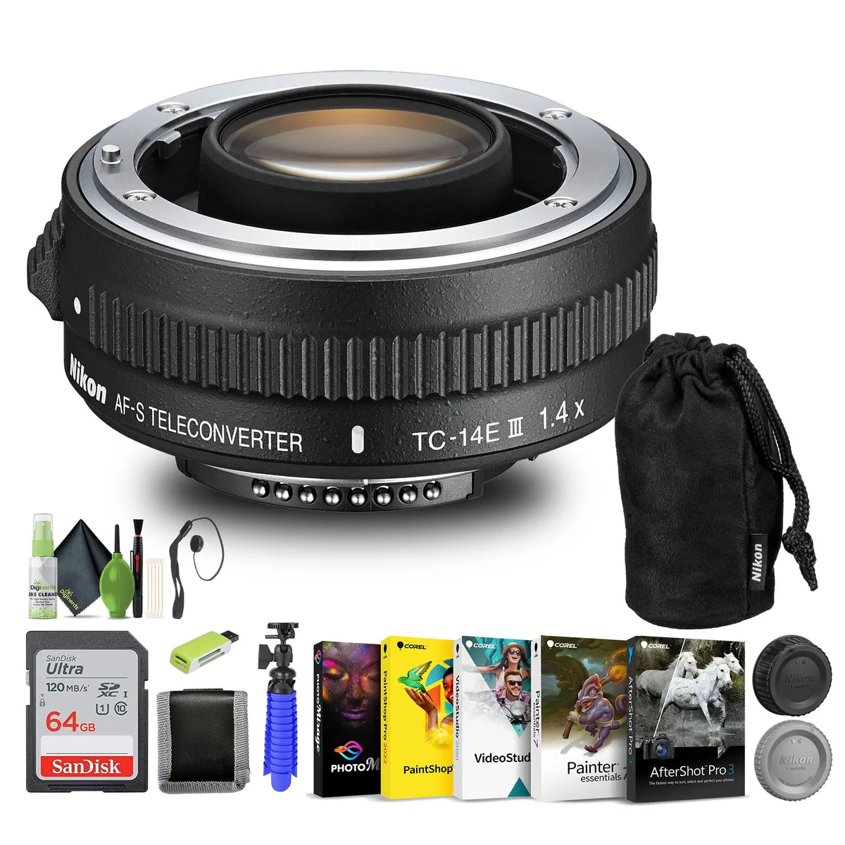 Nikon Inc Nikon AF-S Teleconverter TC-14E III (2219) + 64GB Memory Card + Card Reader Bundle camera lens — product photo
