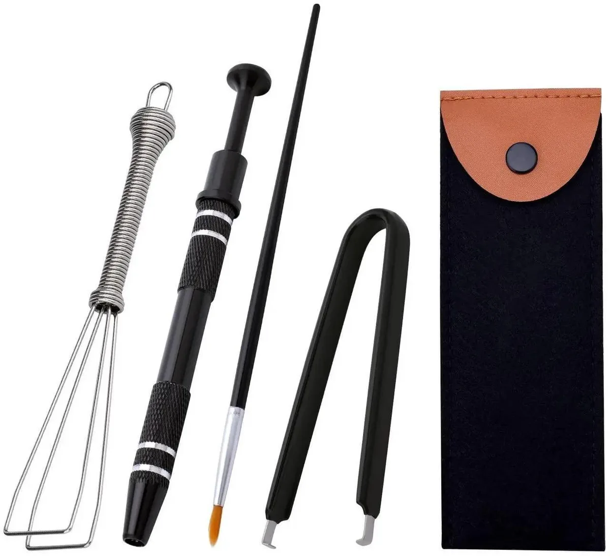 Black mechanical keyboard tool kit: keycap puller, switch clamp, stem holder, lube pen
