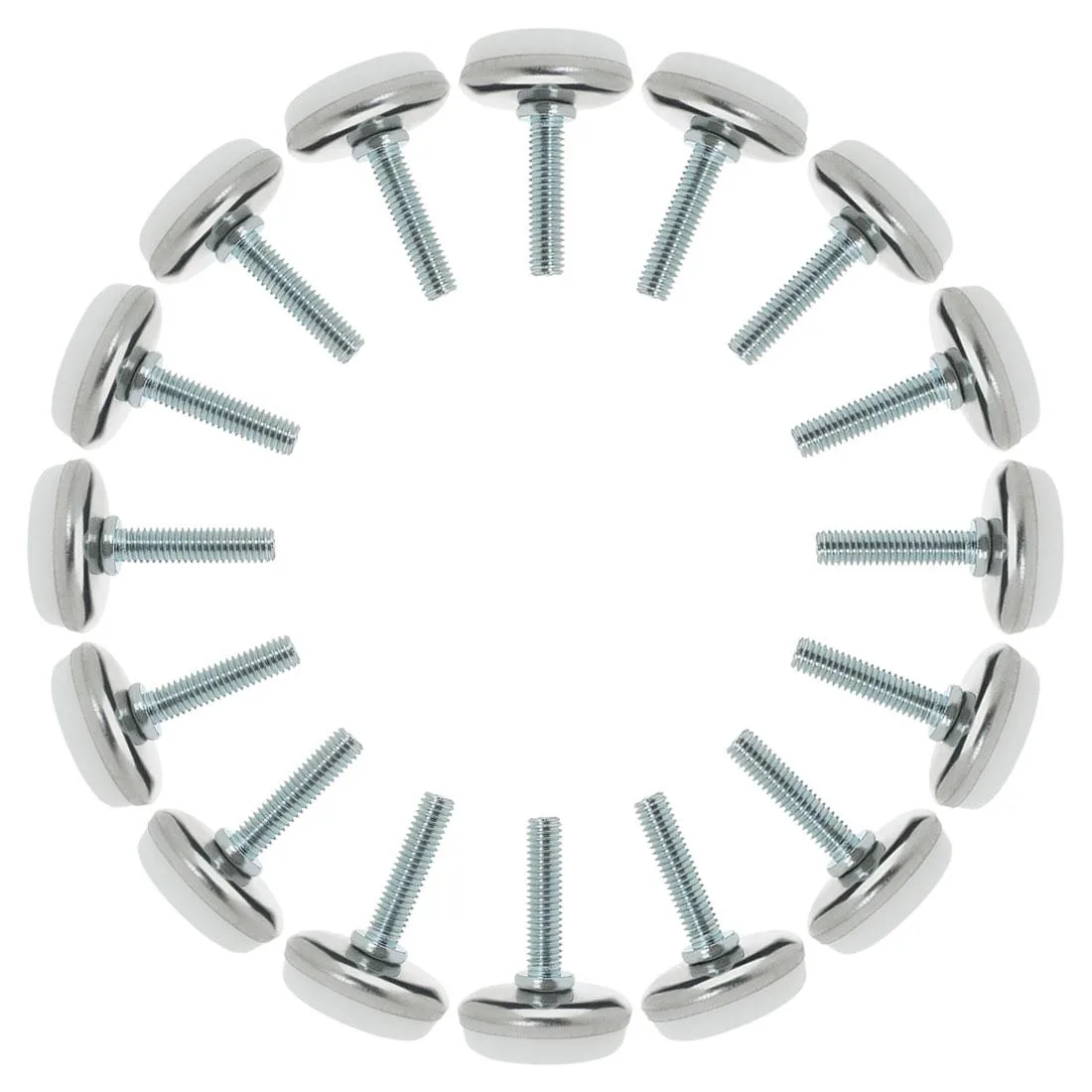 Sixteen M6 adjustable leveling feet with plastic bases and threaded metal stems