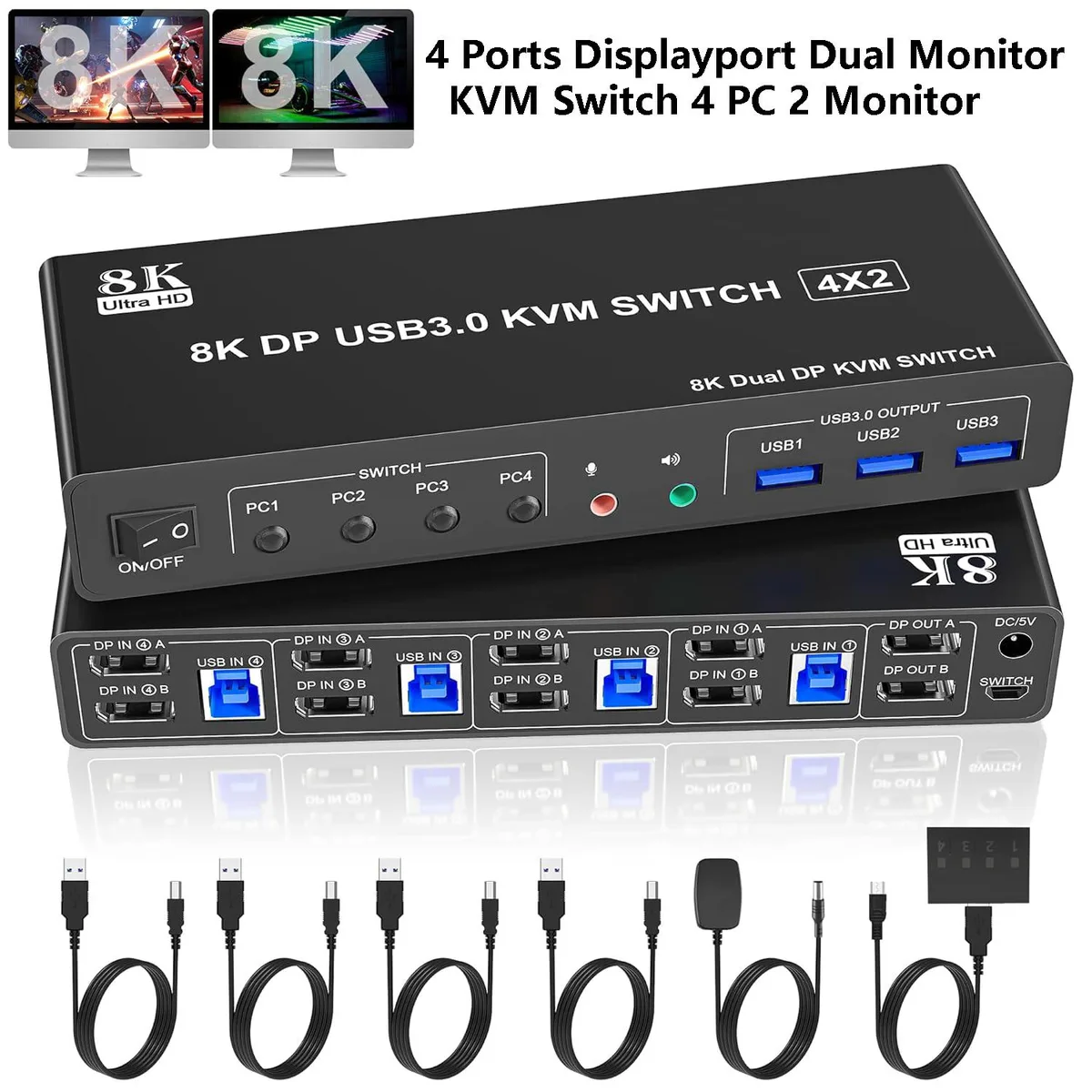 IHDAPP IHDAPP 402DP 8K@60Hz 4-Port Dual Monitor DP 1.4 KVM Switch — product photo
