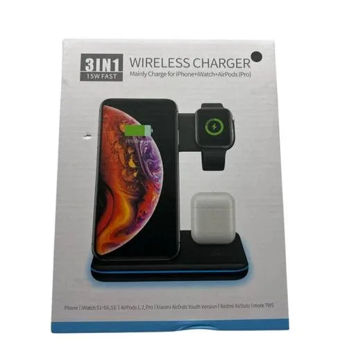  3 in 1 Wireless Charger for iPhone Apple Watch AirPods Black — product photo