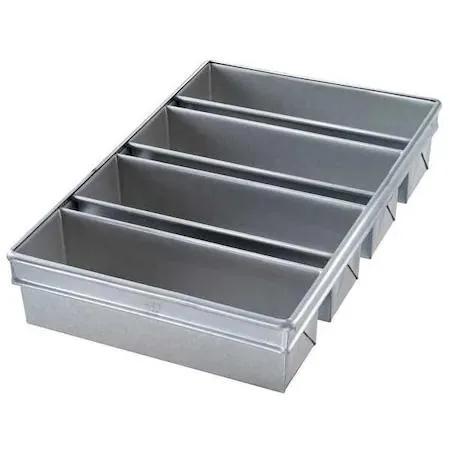Silver aluminized steel Pullman bread pan with four slots 13 3/4 in wide