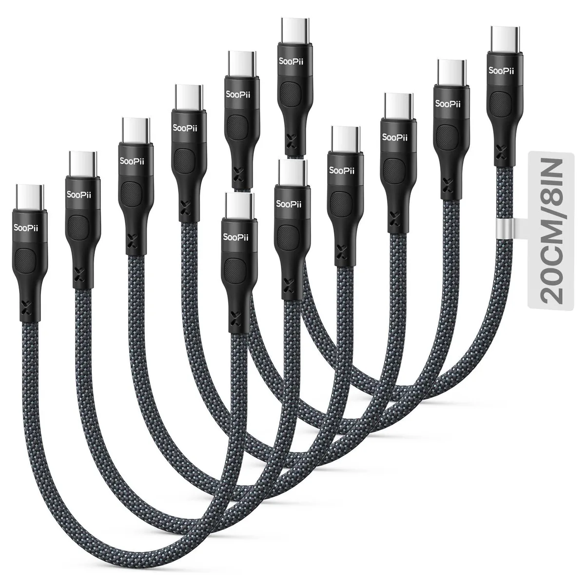  SOOPII S99CC S22 6-Pack USB-C to USB-C Cable 0.7ft 60W Black — product photo