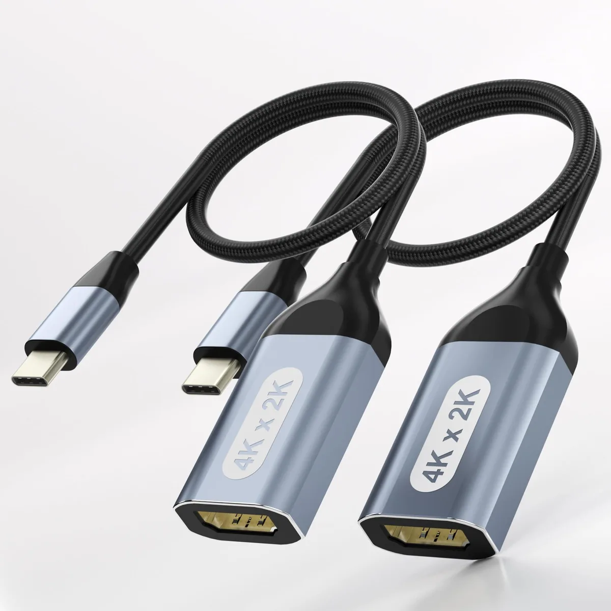 WRIARICH WRIARICH USB-C to HDMI Adapter 4K 30Hz 2-Pack 3 ft Gray — product photo