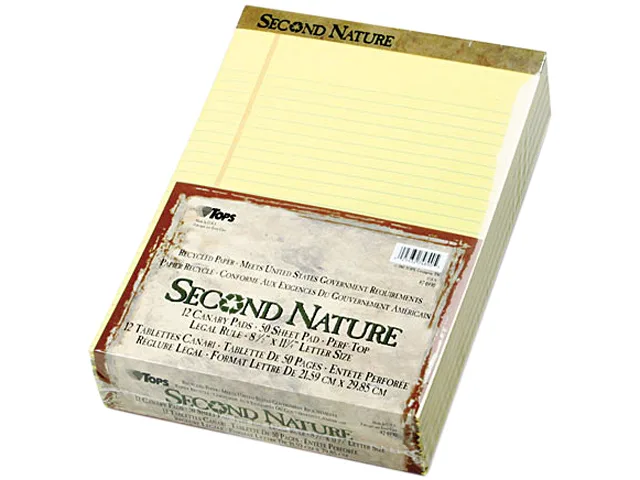 TOPS TOPS 74890 Second Nature Recycled Legal Pad, Canary, 50-Sheet, Dozen — product photo