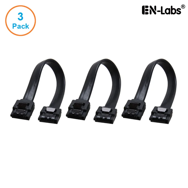 EN-Labs EN-Labs 3PKSATAIII6BK 3-pack SATA 3.0 cable 6 in black locking latch — product photo