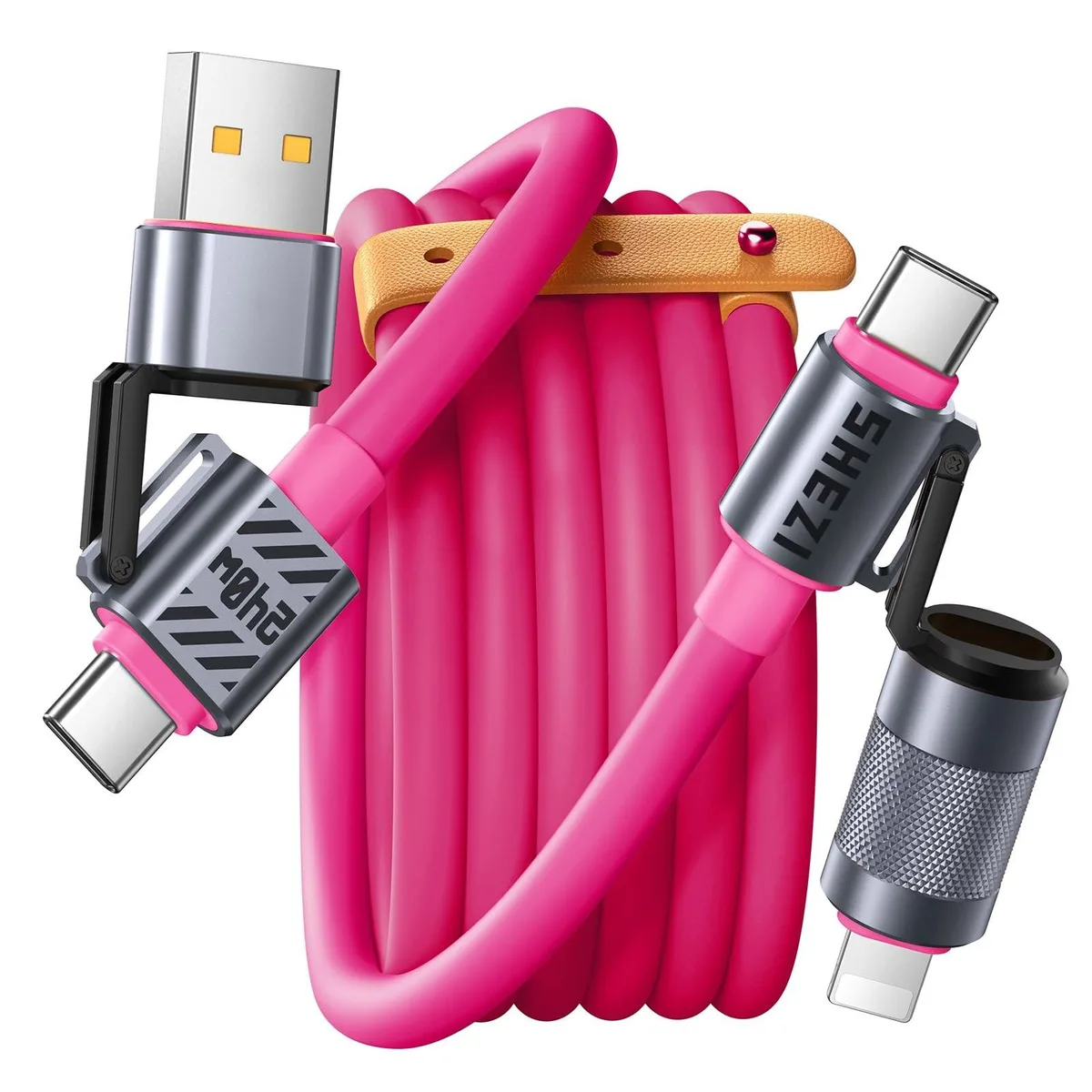 V2 Technologies V2 Technologies 4 in 1 USB C Cable 240W Pink 2 in 1 accessory — product photo