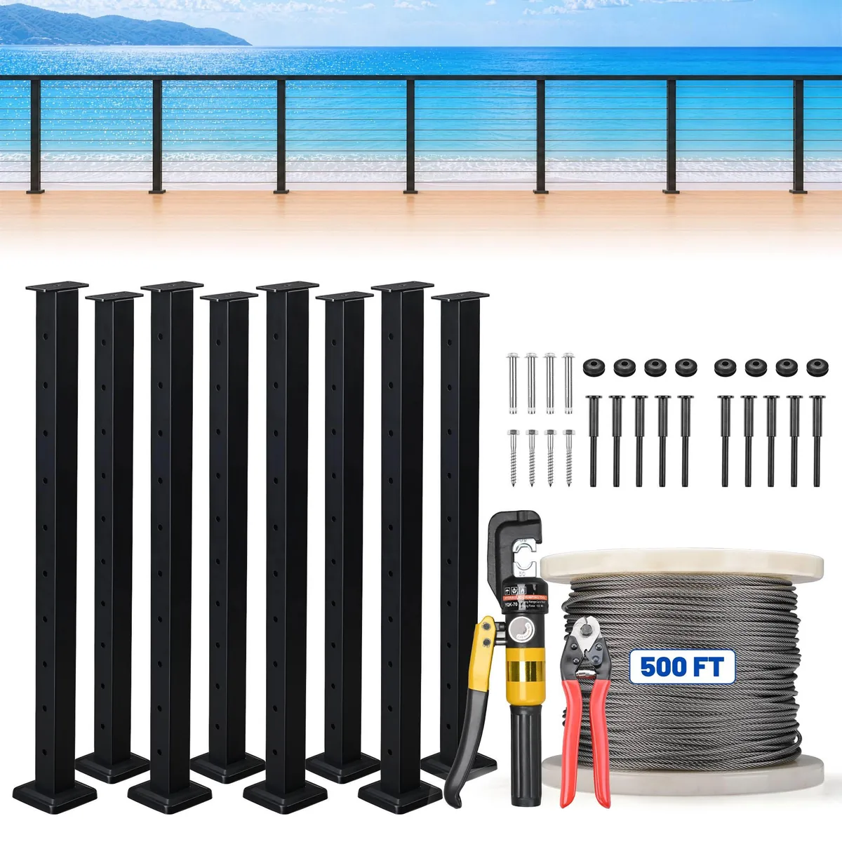 Yescom USA, Inc. Yescom USA, Inc. 25CRP-LX8-SET-11 36" Cable Railing Post x8 Set 1/8" Cable 500ft 25-35ft — product photo
