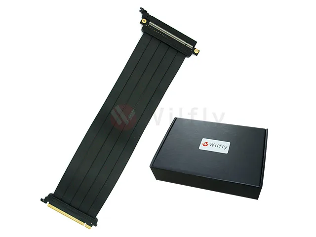 Black 300mm PCIe 3.0 x16 riser cable with straight connectors and EMI shielding