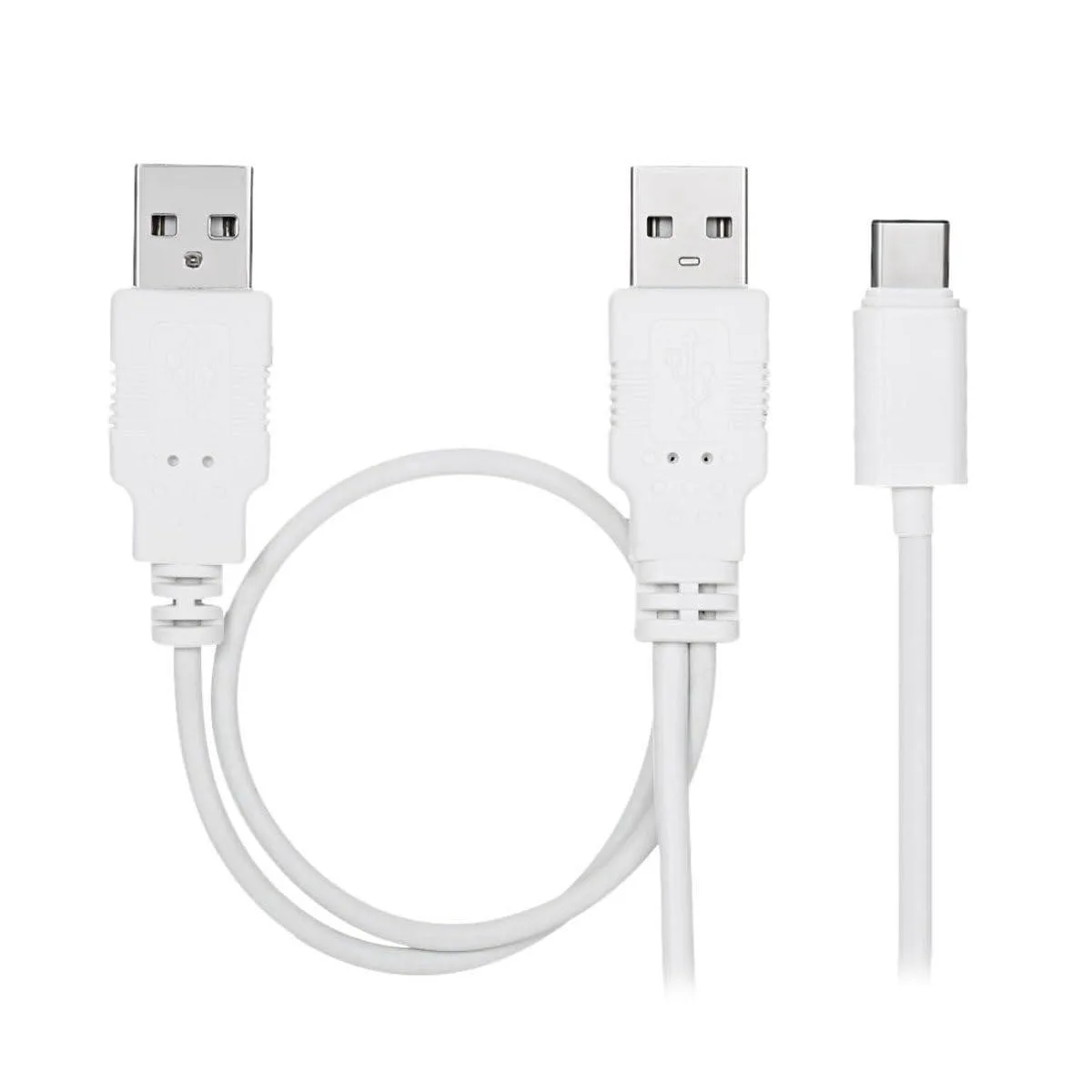 White USB-C to dual USB-A Y cable, 60cm
