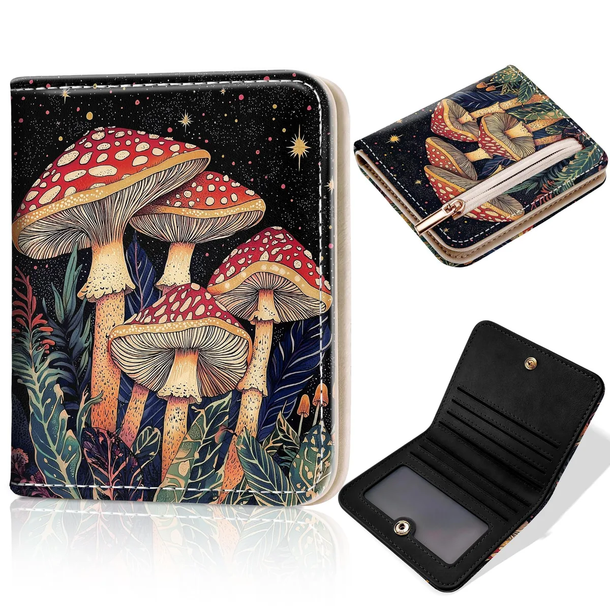  Toughergun Mushroom Night RFID Small Wallet Women 4.2" x 3.6" x .75 — product photo