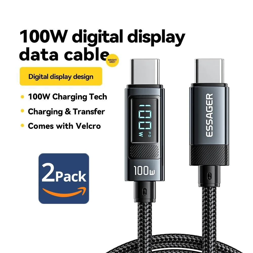 ESTONE ESTONE Essager HC100W USB-C to USB-C Cable 100W 3.3ft 2-Pack Black — product photo