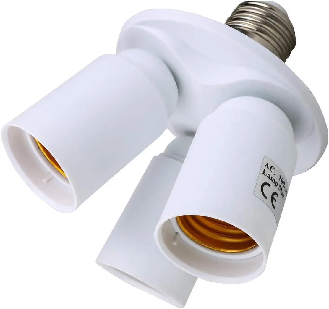White three-way E26 E27 socket splitter with fixed sockets