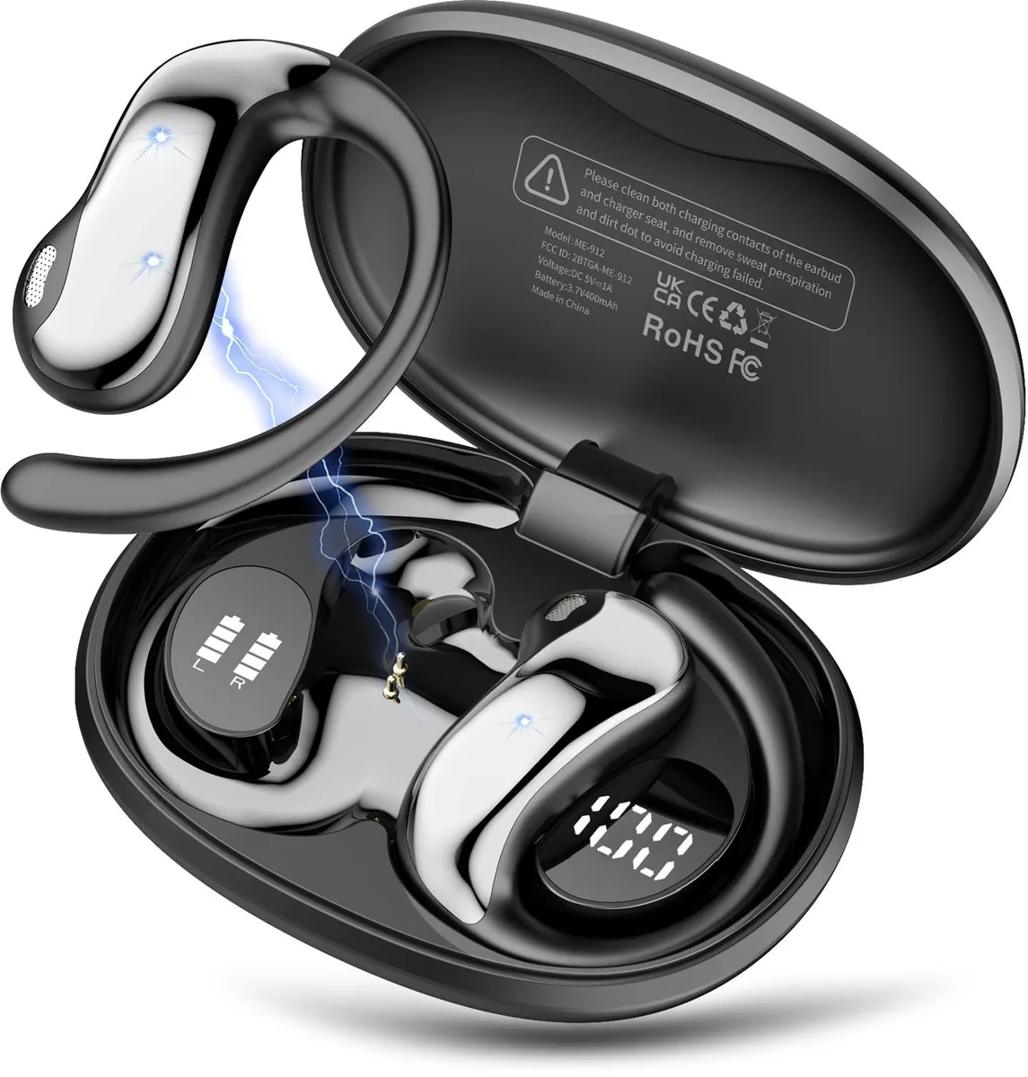  coioc ME912 AI Translation Earbuds 198 Languages 0.3s Bluetooth 6.0 Open Ear 50h Black — product photo
